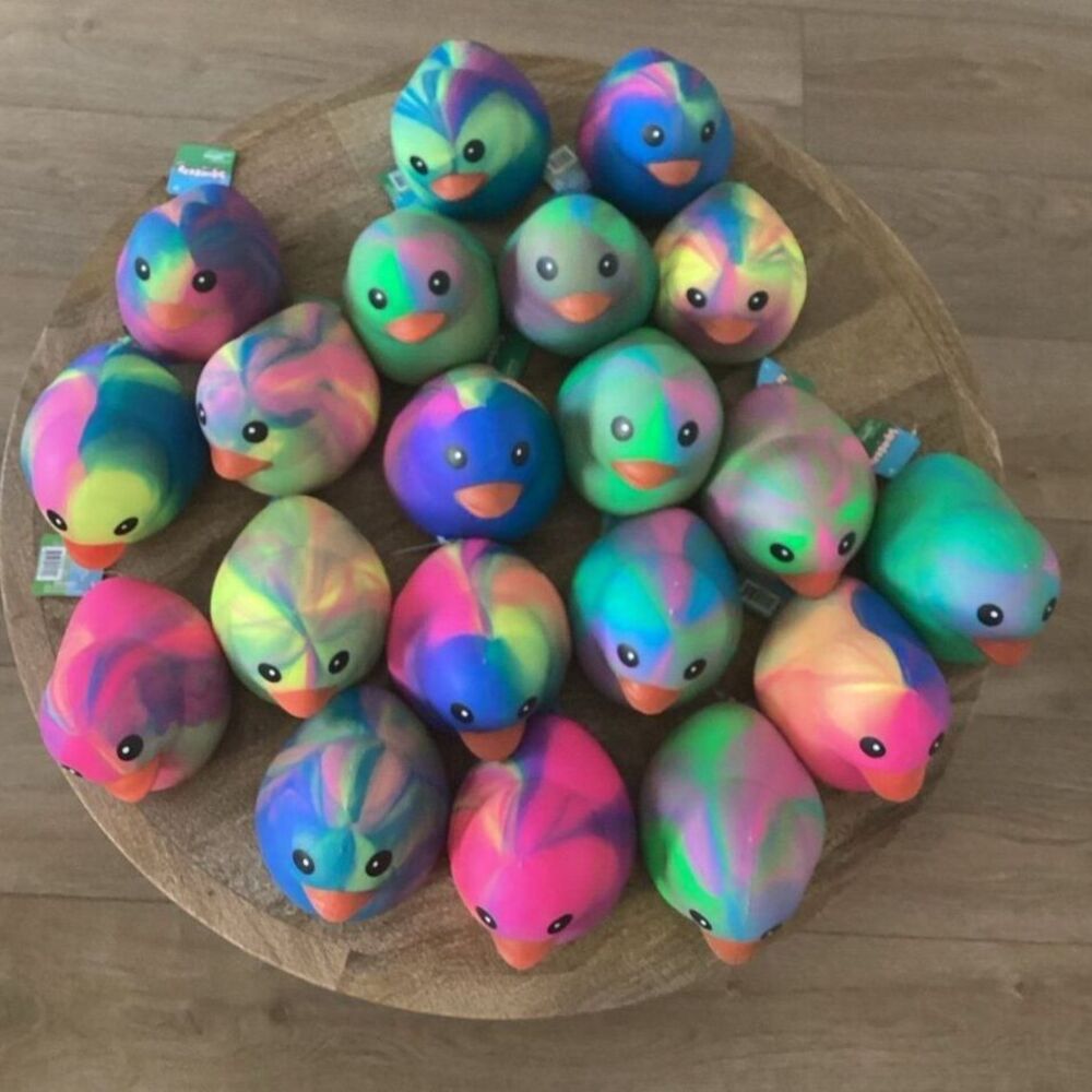 Rainbow Tie Dye Rubber Duck Toy Colorful Squeeezy